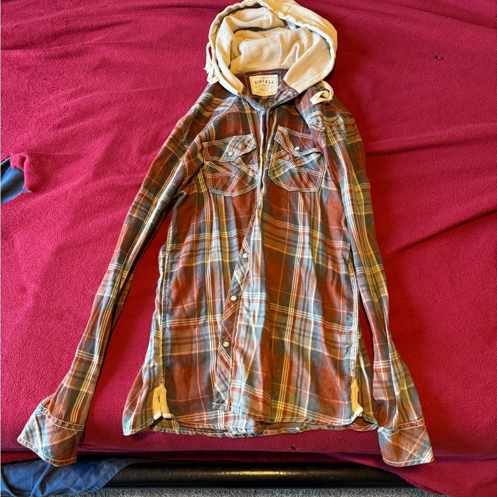 BKE Vintage Plaid Hooded Jacket in Earth Tones